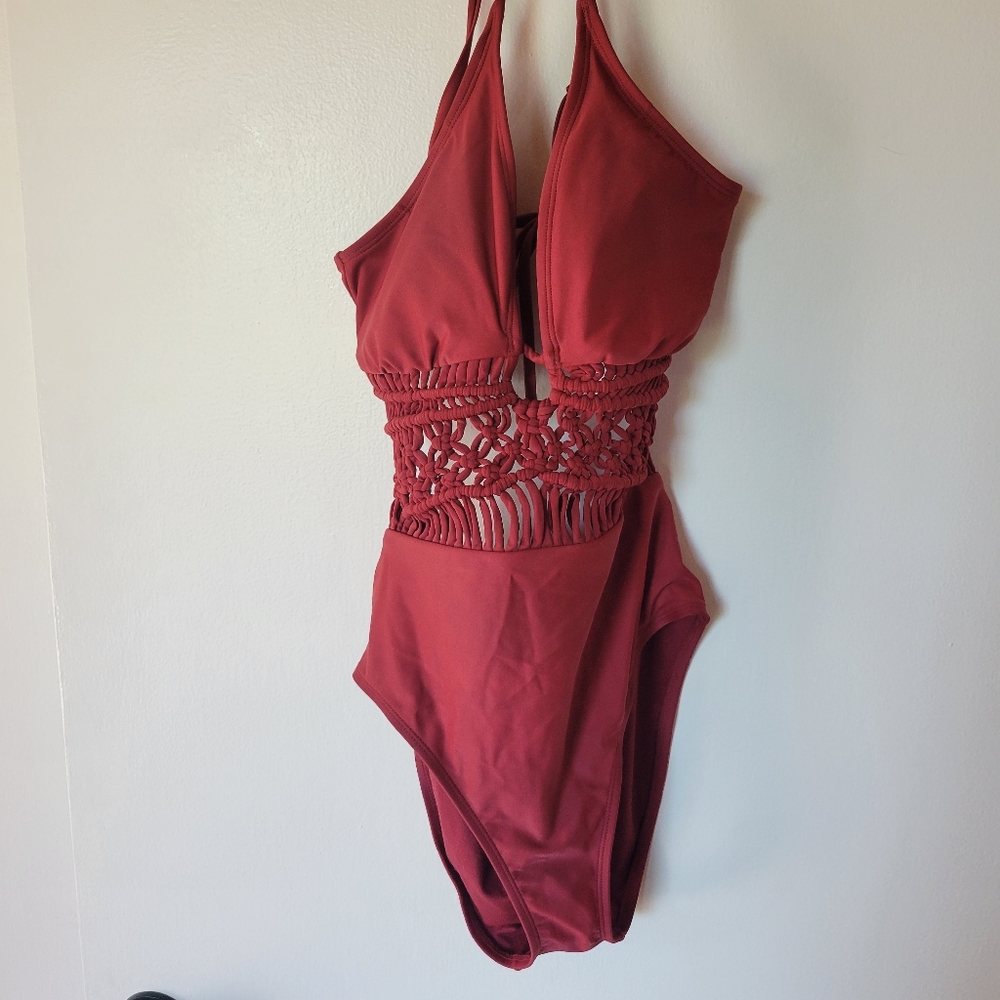 Burgundy crochet style swimsuit